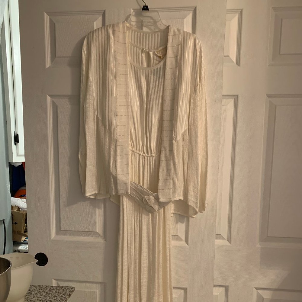 Offwhite/Silver Stripe Long Sleeve Dress